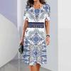 Elegante Abito Midi da Donna a Maniche Corte Moda Stampa 3D Taglie Forti Abbigliamento da Spiaggia