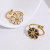 Vintage Daisy Flower Open Ring 18K Gold Plated Adjustable Band Waterproof Stainless Steel Statement Rings for Women