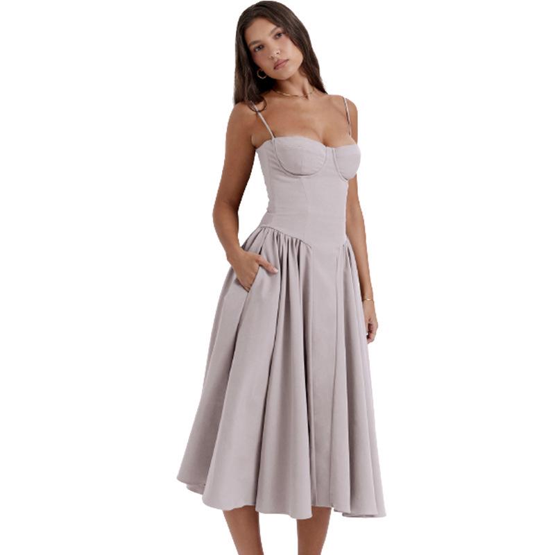 Summer New French Retro Long Dress - Court Style Spaghetti Strap Dopamine Outfit for Women