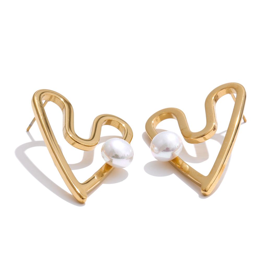 

Yhpup Stainless Steel Heart Hollow Chic Stud Earrings with High Quality Imitation Pearl Real Gold PVD Plated Waterproof Jewelry