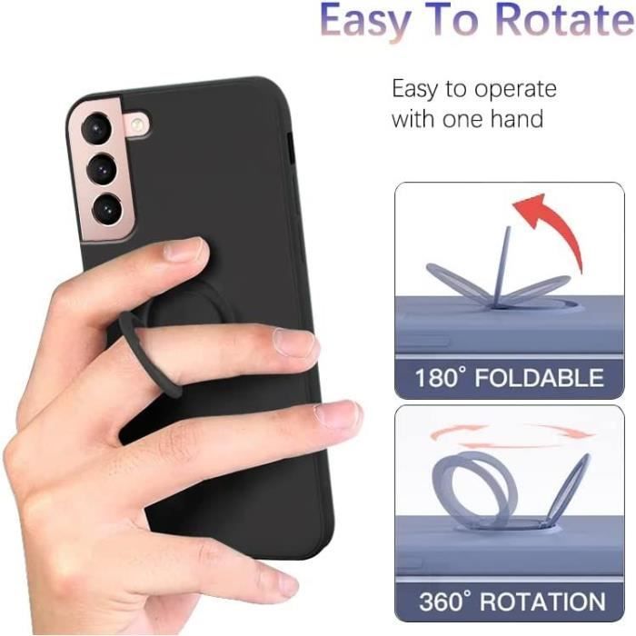 Coque Silicone - BOOLING - pour Samsung Galaxy S23 Plus - Noir - Souple - Anneau Support 360°