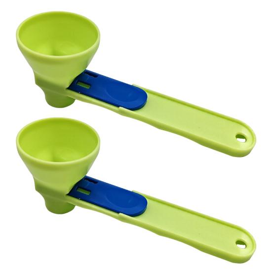 

2Pcs Mess-Free Measuring Funnel Scoop Sliding Spoon for Protein Powder Coffee & Milk No-Spill Long Handle Supplement Powder Dispenser Kitchen Gym зелёный