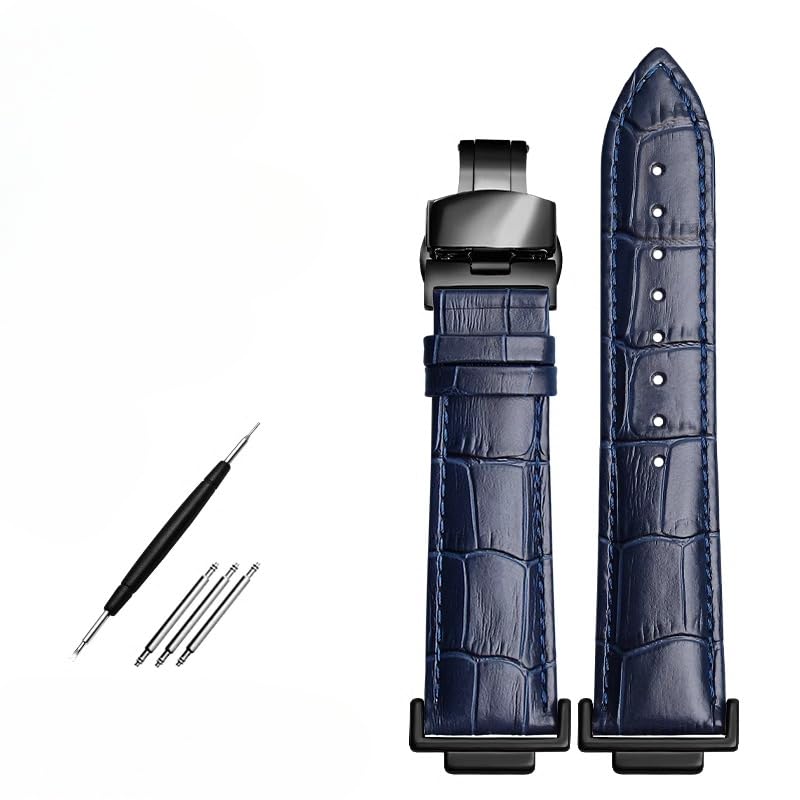 

[Zealbeaty] DW-5600 GA100 GA-110 Black Gold Convex Watch Strap 16mm Improved Top Layer Cowhide Leather (Blue black buckle, 16mm)
