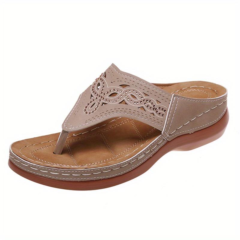 Women's Rhinestone Wedge Flip Flops - Comfy Outdoor Slide Sandals with Arch Support