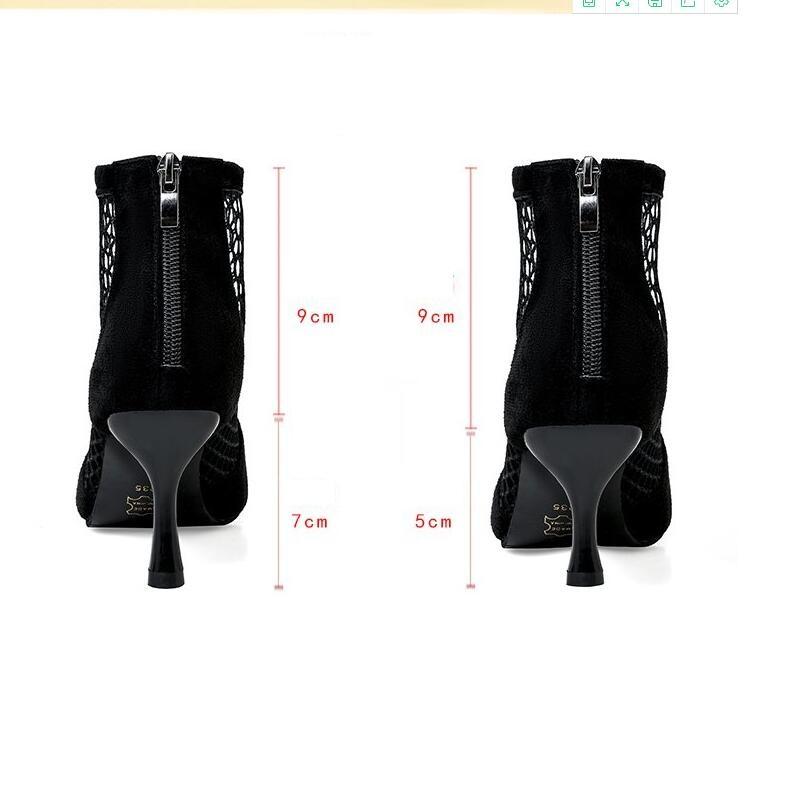 Модні літні чоботи з гострим носом Жіночі тонкі 2024 Весна та осінь Нові дихаючі чоботи з сіткою Босоніжки на високих підборах 6 см Ботильйони на шпильці