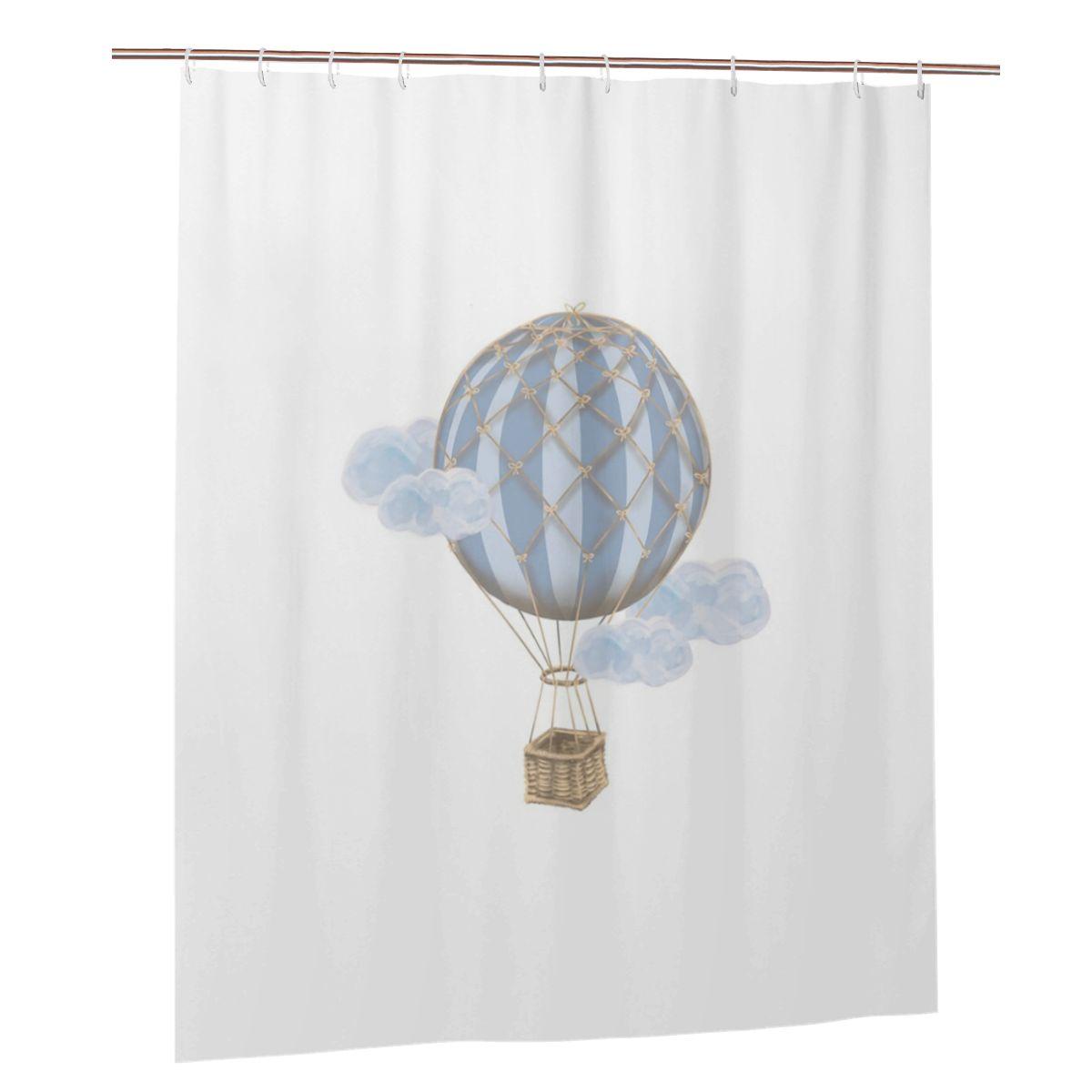 

Blue Vintage Hot Air Balloon Shower Curtain Bathroom Polyester Waterproof Bath Curtains With Hooks W60H190(CM)-1 Pcs