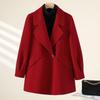 Damen Roter Wollmantel Koreanischer Stil Lockere Passform Vintage Mode Blazer Revers Winterjacke