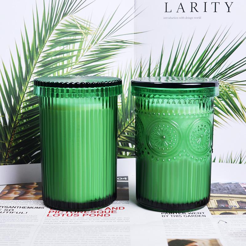 Scented Candle Retro Embossed Sunflower Glass Vertical Pattern Engraved Thickened Glass Scented Candle