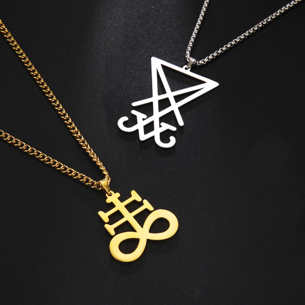 LIKGREAT Ail Of Lucifer Pendant Satanic Cross Symbol Stainless Steel Necklace for Women Men Seal Of Satan Amulet Jewelry Gift