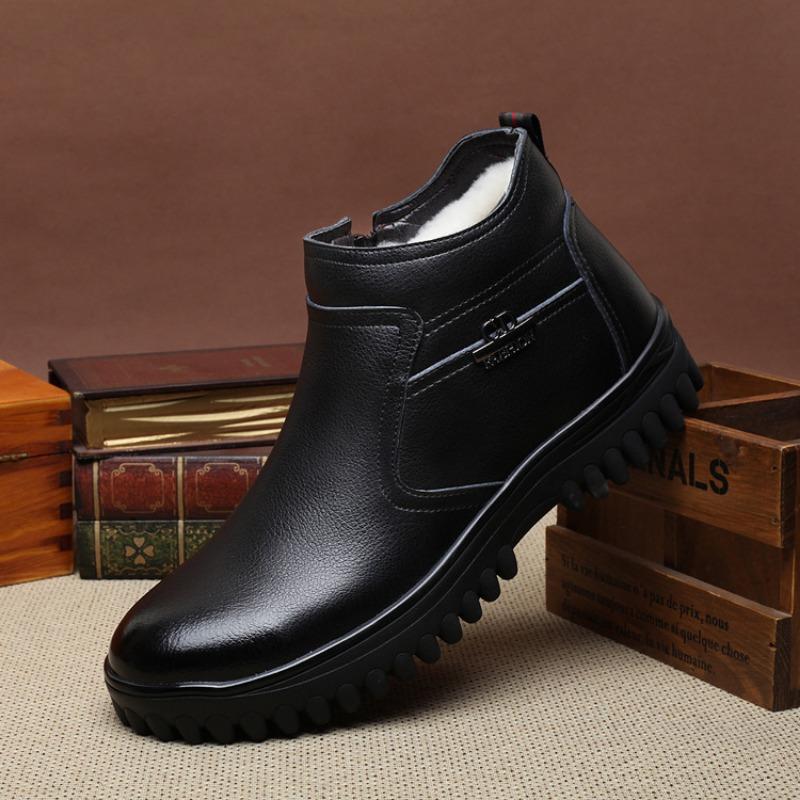 Large size winter new wool men's cotton shoes high top velvet warm men's shoes size medium and old leather shoes