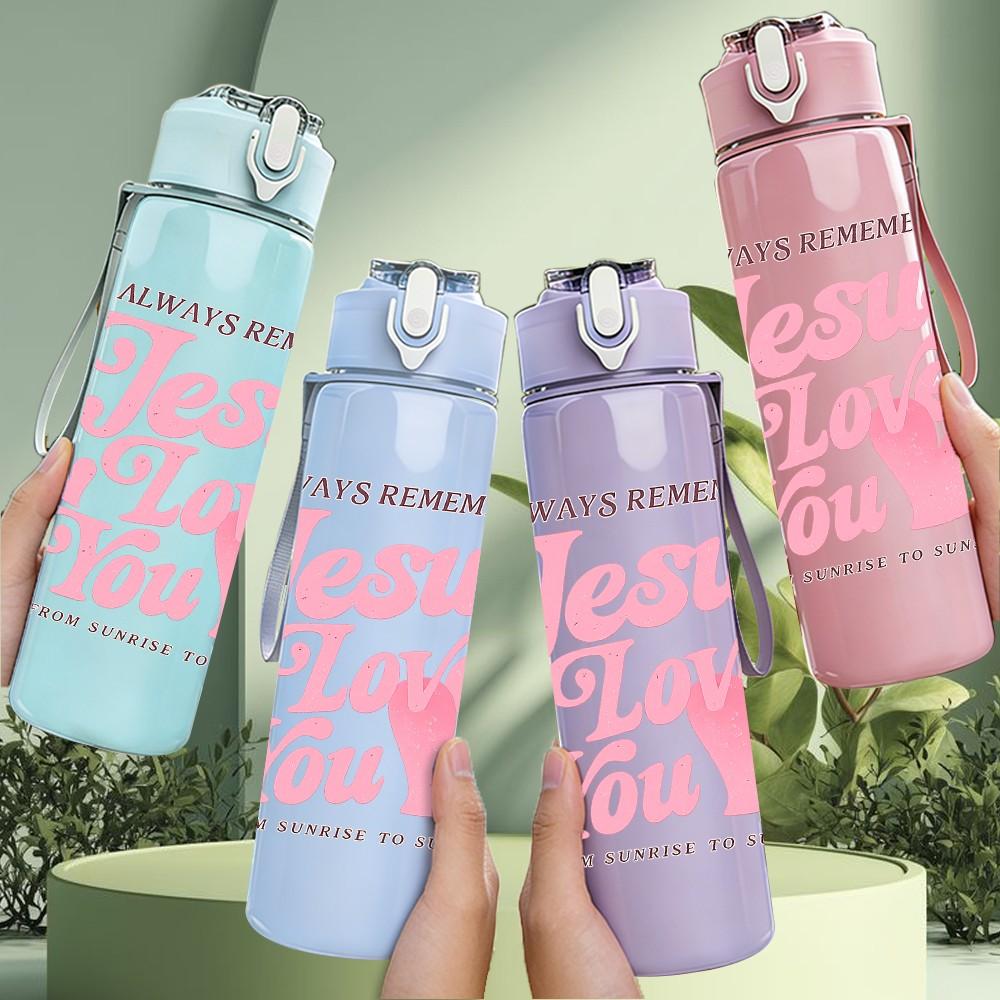 1PC Jesus Loves You Pink Text Art Print 750ml Color Plastic Sports Water Bottle Leakproof Flip Straw Lid Suitable for Sports Office Home Use