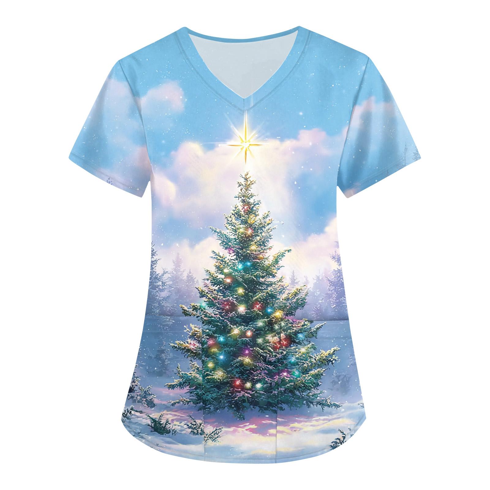 

Женская свободная униформа с V-образным вырезом, короткими рукавами и рождественским принтом XXXL