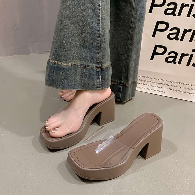 

Большого размера шлепанцы с открытым носком на толстой подошве, женские модные шлепанцы на платформе, прозрачные босоножки на высоком каблуке в стиле феи, лето 2025 11 [Send Hotel Slippers]