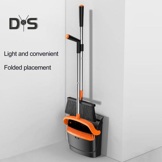 2ks/sada kartáčů s dlouhou rukojetí a vestavěnými hřebenovými zuby, otočné o 180 stupňů, ergonomický design, sada lopatek na smetáky
