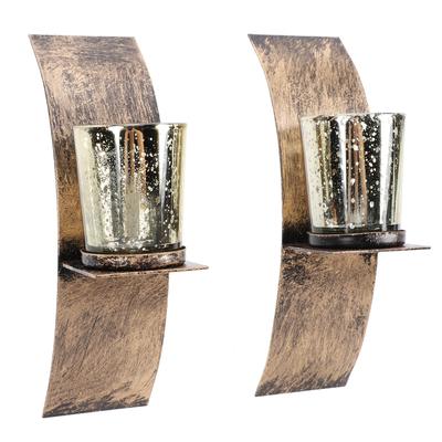 Suporte de Parede de Metal Rústico para Velas com Copo de Vidro Castiçais de Parede Dourado Escovado Bronze para Corredor Entrada