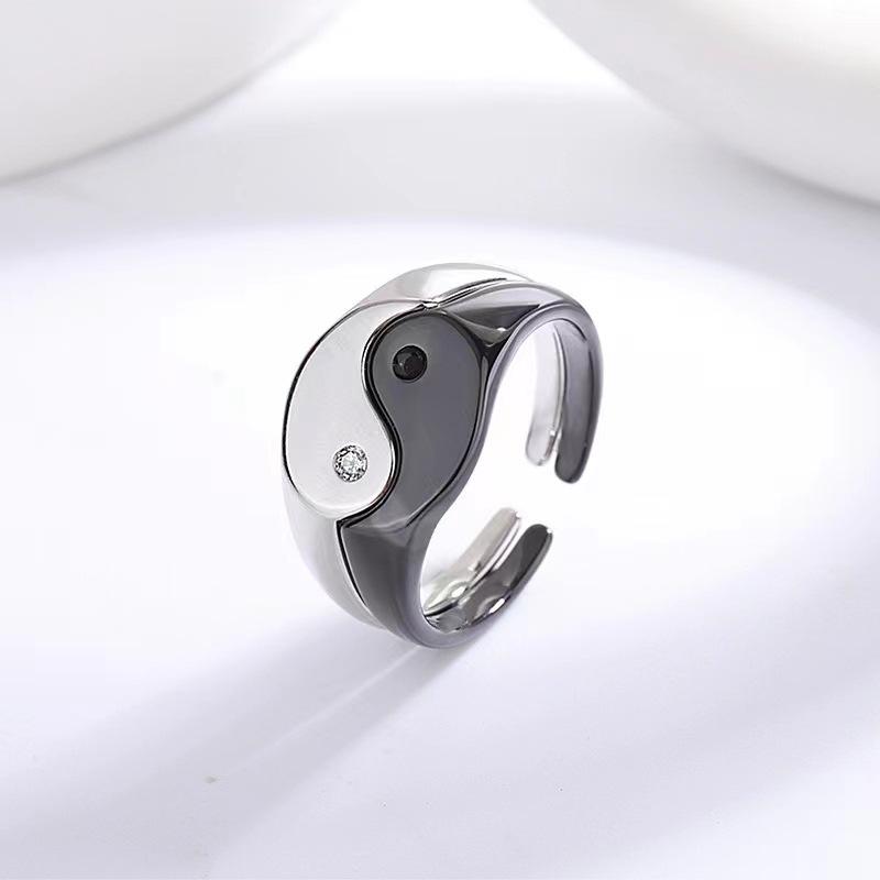 Ensemble combiné empilé bague d'index de couple nouveau motif potins tai chi yin et yang anneau tai chi ouverture réglable