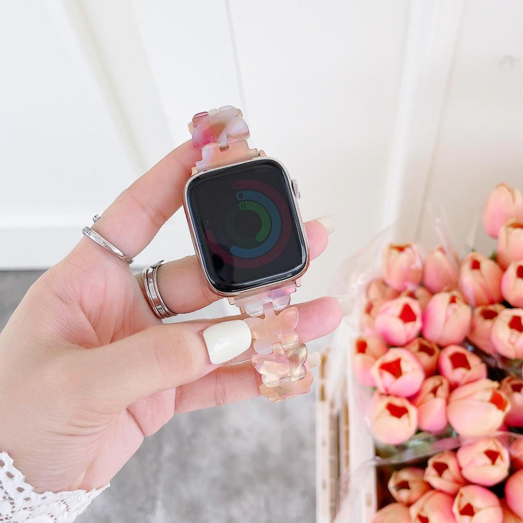 Apple Watch Band için Kelebek Reçine Kayış 7 44 40mm 42mm 38mm 41 45mm Şeffaf Döngü Kordonlu Saat IWatch 7 6 Se Serisi 5 4 3