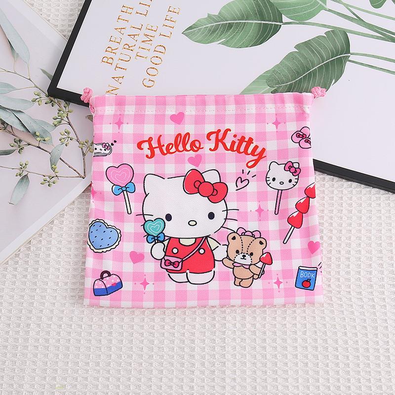 

Cute Hello Kitty Kuromi My Melody Pochacco Printed Drawstring Canvas Storage Bag For Makeup Accessories Little Bear