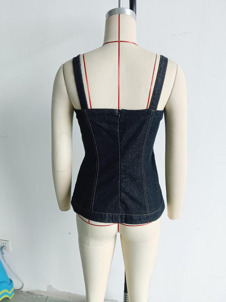 Damen Sommer 2026 Europäische & Amerikanische Mode Sexy Enganliegendes Jeans-Trägertop