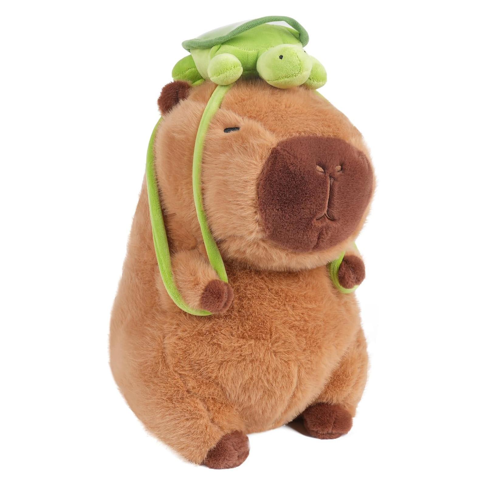 

12-дюймовая милая плюшевая капибара с рюкзаком-черепахой, мягкая плюшевая игрушка-кукла-подушка на день рождения для детей (с сумкой)
