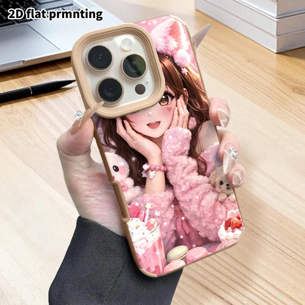 Phone Case: 2D Flat Lambskin Suitable for iPhone 18 17 16 15 14 13Pro, Anime Girl, Christmas and Halloween Gifts