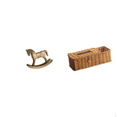 Rustic Wooden Rocking Horse Figurine Tissue Storage Decor Ornament for Countertop Cabinet TV Stand
