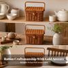 Rectangular Lidded Wicker Basket Sturdy Woven Container with Handle Easy