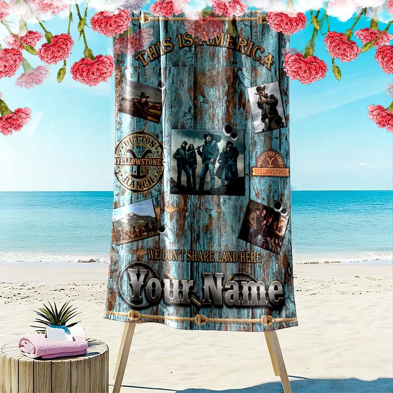 Name Custom Western Series Yellowstone Print Beach Towel, Large Soft Quick Dry Towel for Beach Camping Swimming