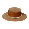New French Hepburn Style Straw Hat Solid Color UV Protection Pearl Chain Hat Breathable Straw Weaving Flat Sun Hat Beach Wear