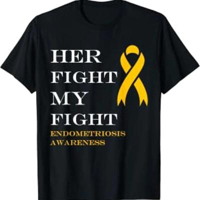 Yellow Support Her And Fight Endometriosis T Shirt Black Vintage Breathable Graphic Slightly Stretched Designer Clothes
