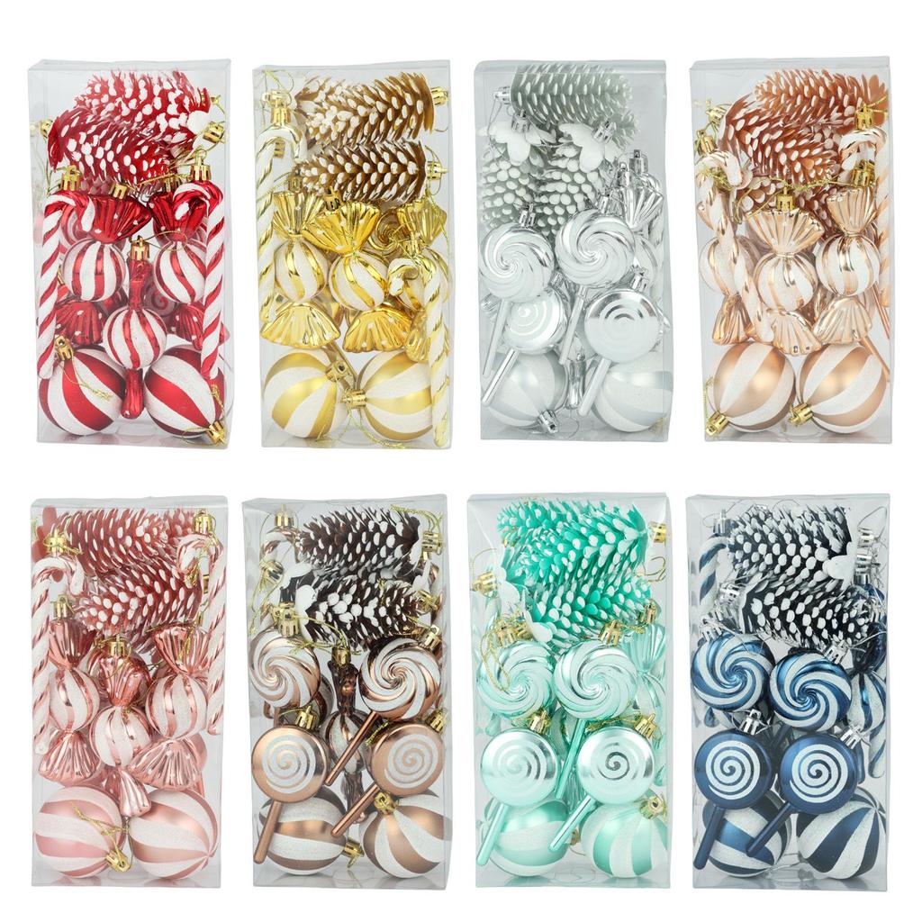 6cm 15-Piece Christmas Ornament Set: Balls, Pine Cones, Lollipops, Candies for Tree Decor and Gifts