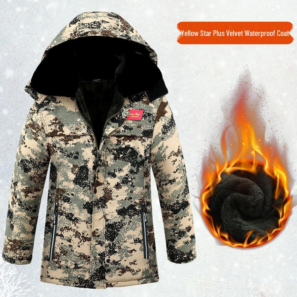 Kamuflážní bavlněná bunda střední délky, voděodolná, s květinovým vzorem, podšitá sametem - Odolná proti chladu a trvanlivá pro chladírny nebo stavbu.