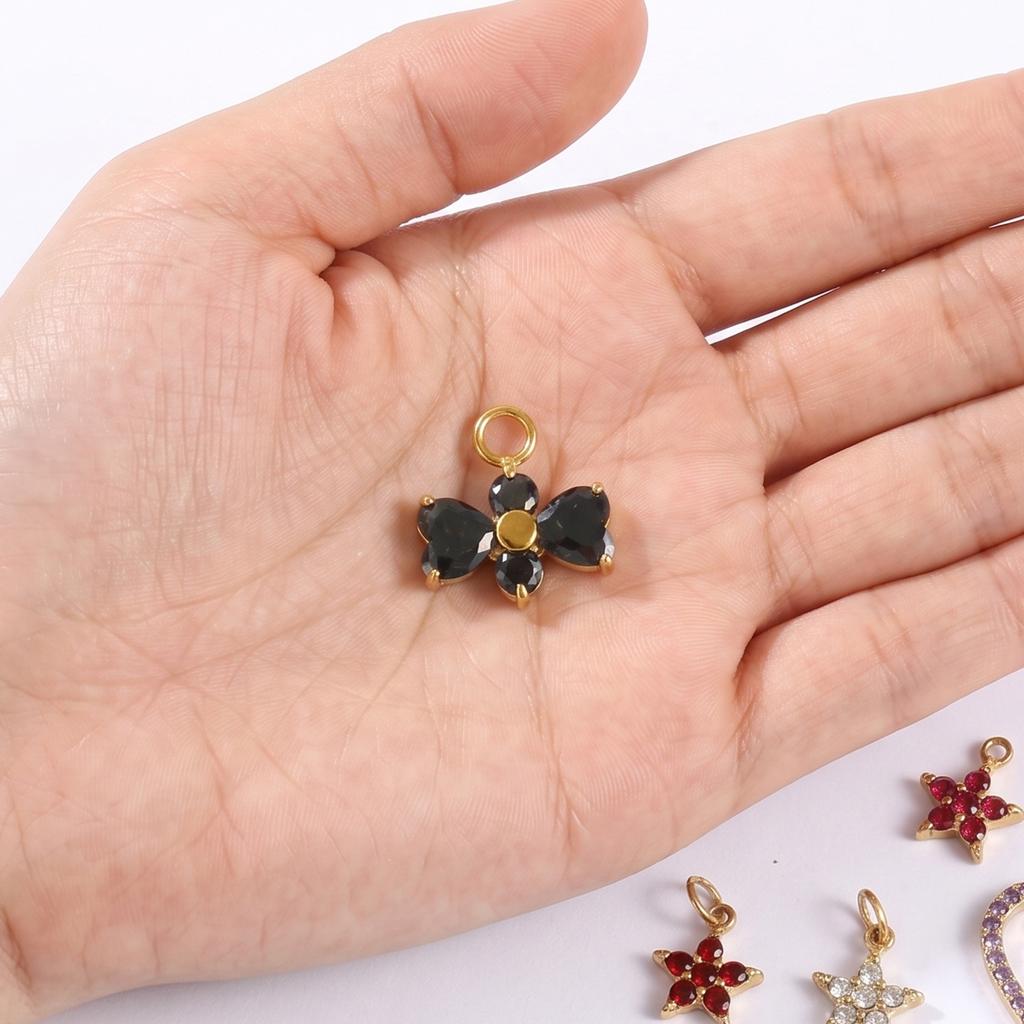 1 Piece Mini Flower Heart Star 304 Stainless Steel Charms Multicolor Cubic Zirconia 18K Gold Plated Pendant DIY Necklace Making