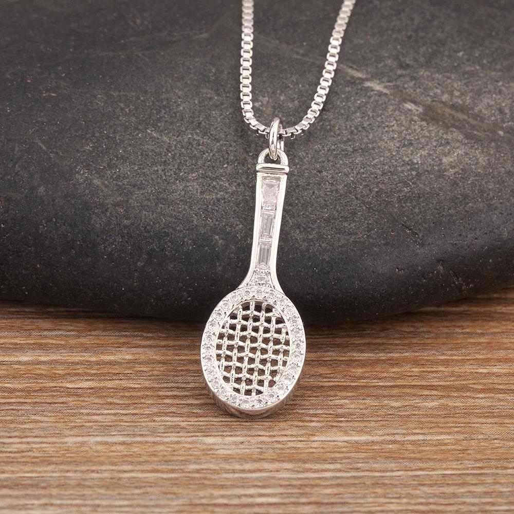

Nidin Hot Sale Original Design Badminton Racket Shape Inlaid Zircon Charm Pendant Necklace For Women Clavicle Chain Jewelry Gift срібний