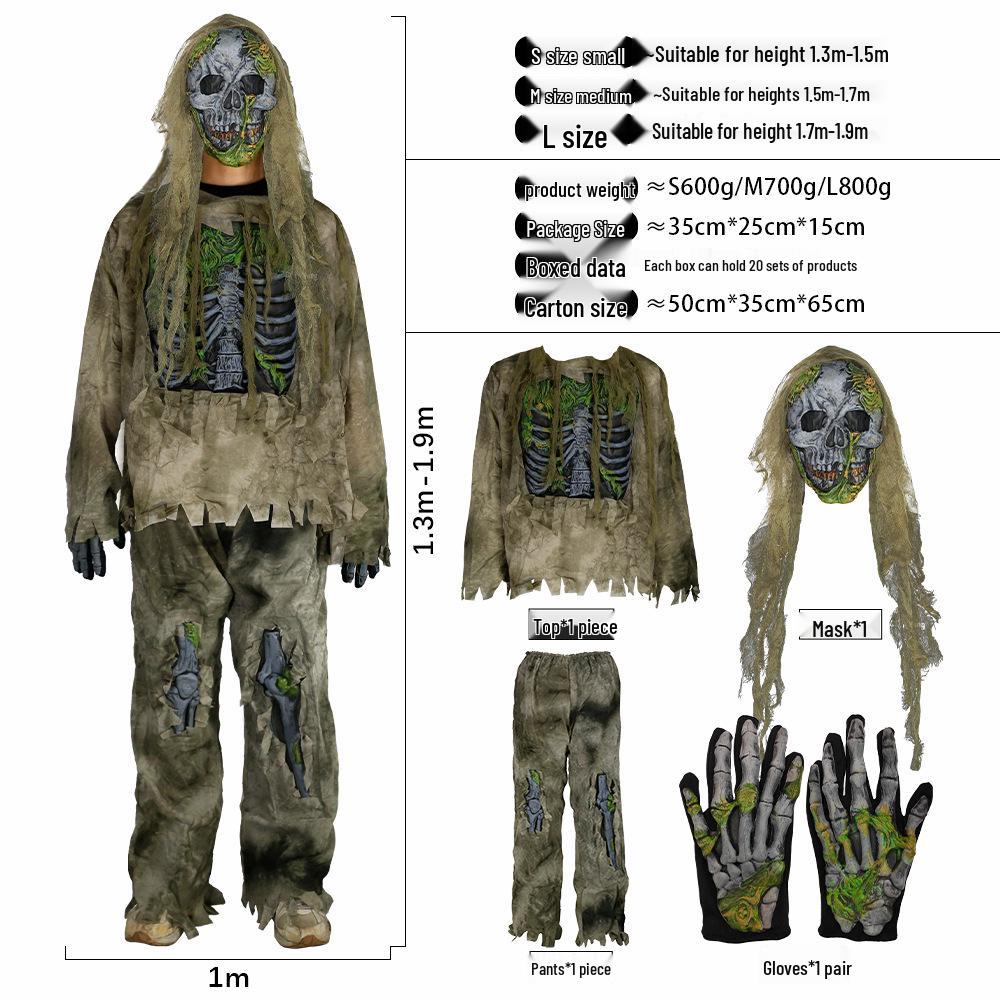 Burnt Zombie Costume Set: Halloween Masquerade Party and Haunted House Props
