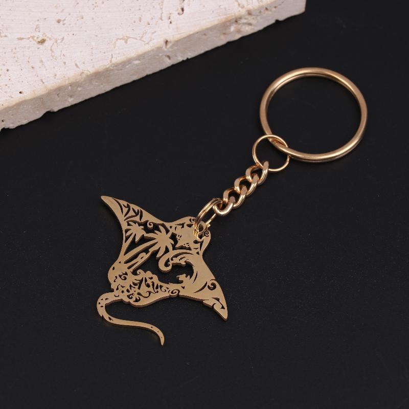 Cute Manta Ray Sea Devil Fish Pendant Necklace Keychain For Women Men Stainless Steel Jewelry Gift