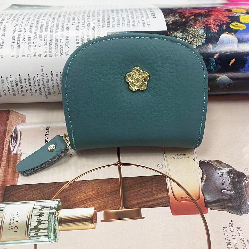 Leather Bag Accordion Card Bag Cowhide Wallet Camellia Leather Handbag Card Bag Change Bag Multi-Color