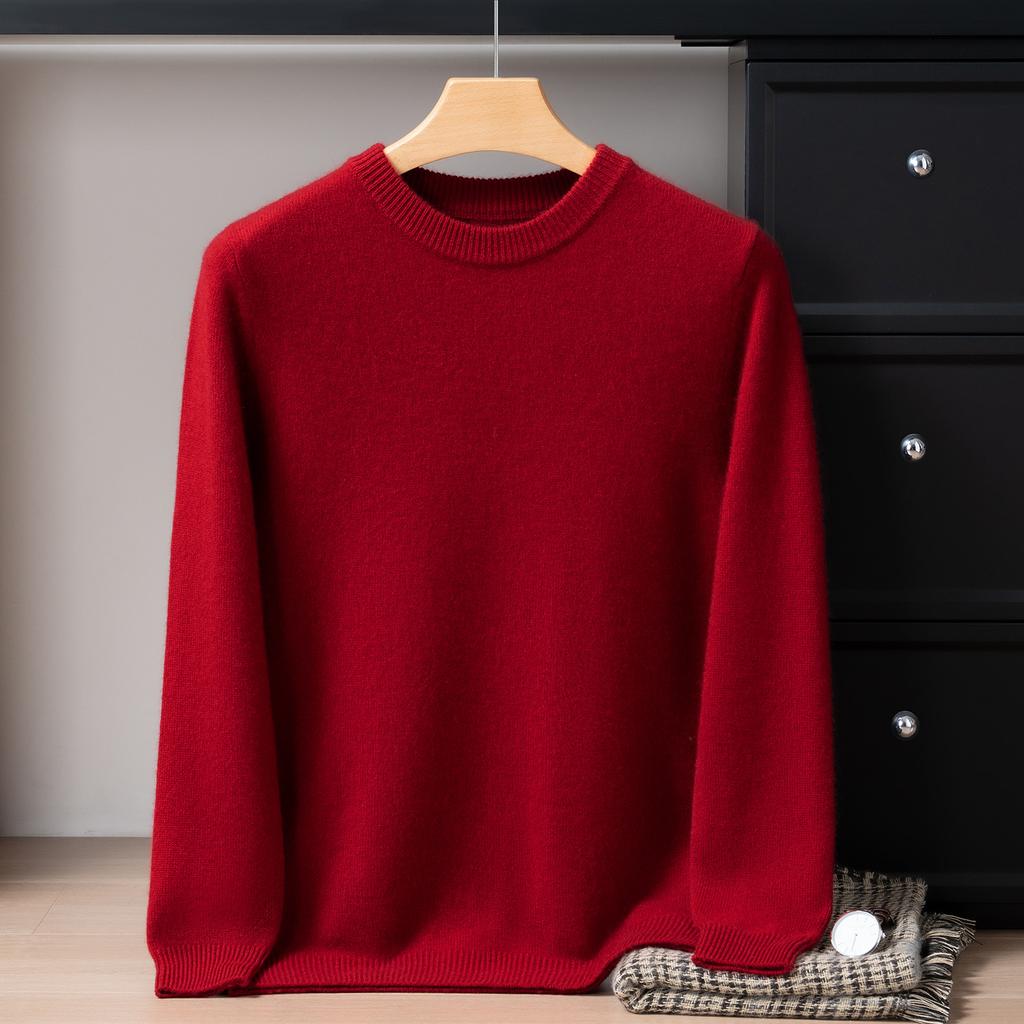 Albas Hill Cashmere Sweater Men's Round Neck Double-strand Thickened Pure Cashmere Sweater Knitted Base