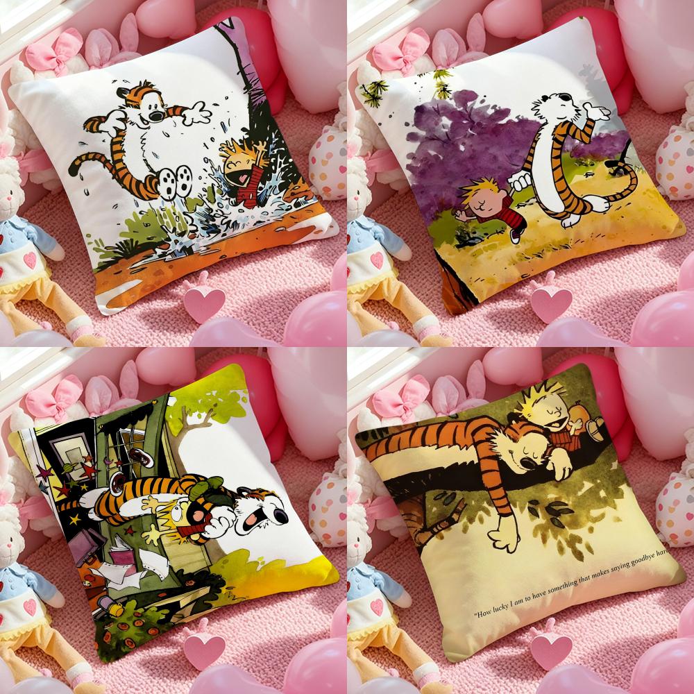 Anime C-Calvin and H-Hobbes Cushion Cover Pattern Printed Pillowcase for Living Room Sofa Cushion Cover & Bedroom Decor