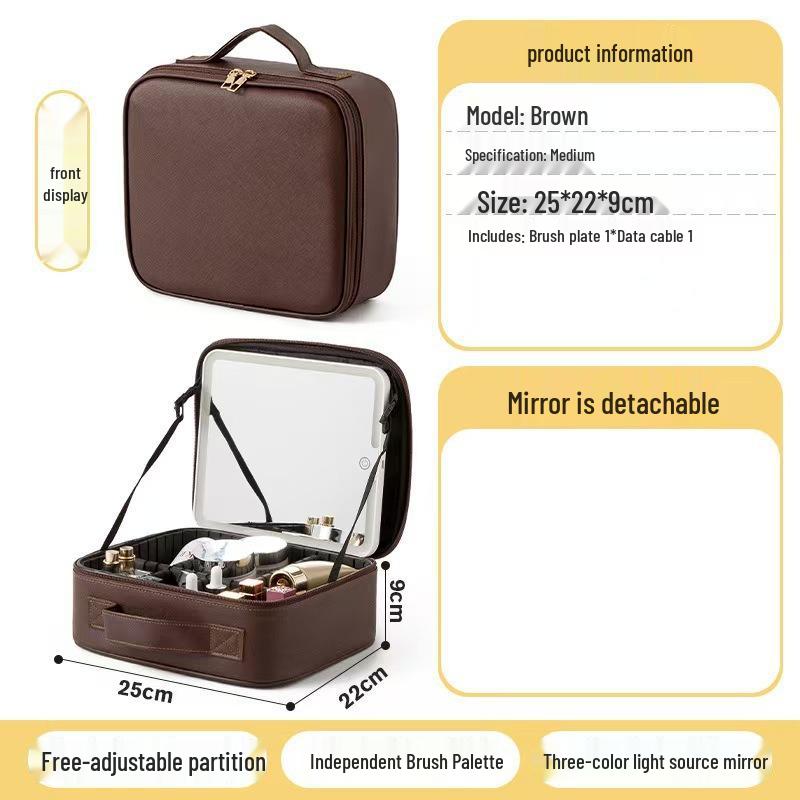 Large Capacity Women's Travel Makeup Bag with Mirror & Light for Beauty & Nail Art