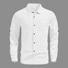 Soft and Comfortable Men's Collar Pocket Solid Color Button Up Cardigan Long Sleeved Linen Top Suitable for Daily Leisure
