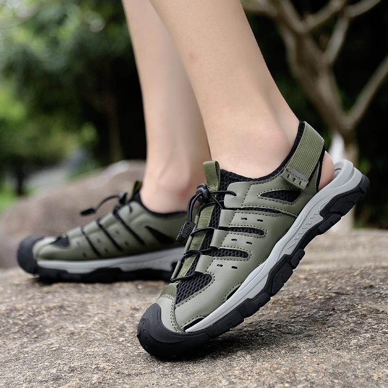 Fashion Summer Breathable Men's Bag Head Sandals Hollow Mesh Hole Shoes Outdoor Non-slip Flats Lightweight Sports Leisure Beach Shoes