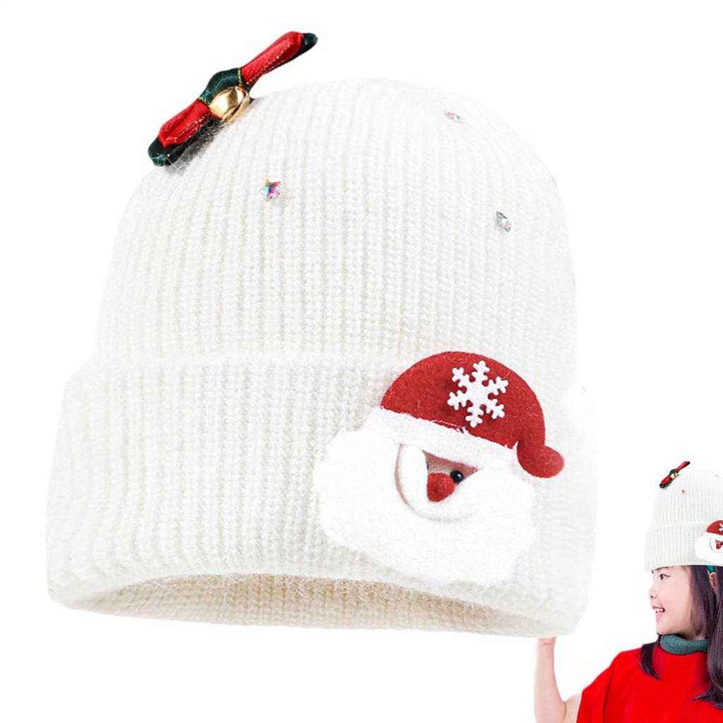 Winter Hats For Women Knitted Snow Beanie Warm Hat With Santa Claus And Bow Bell For Christmas Party Holiday Winter Snow Hiking