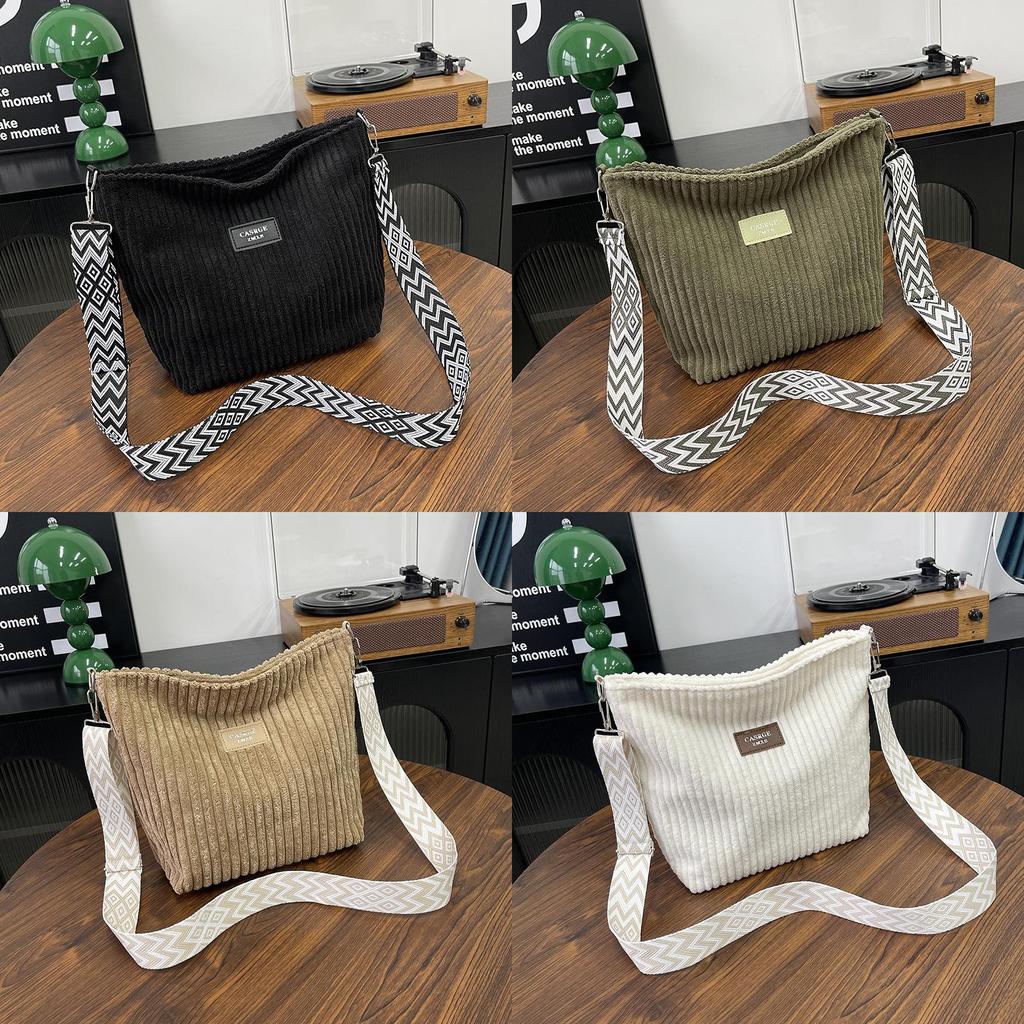 Womens Corduroy Tote Bag With Zipper Closure For Casual Travel And Commuting