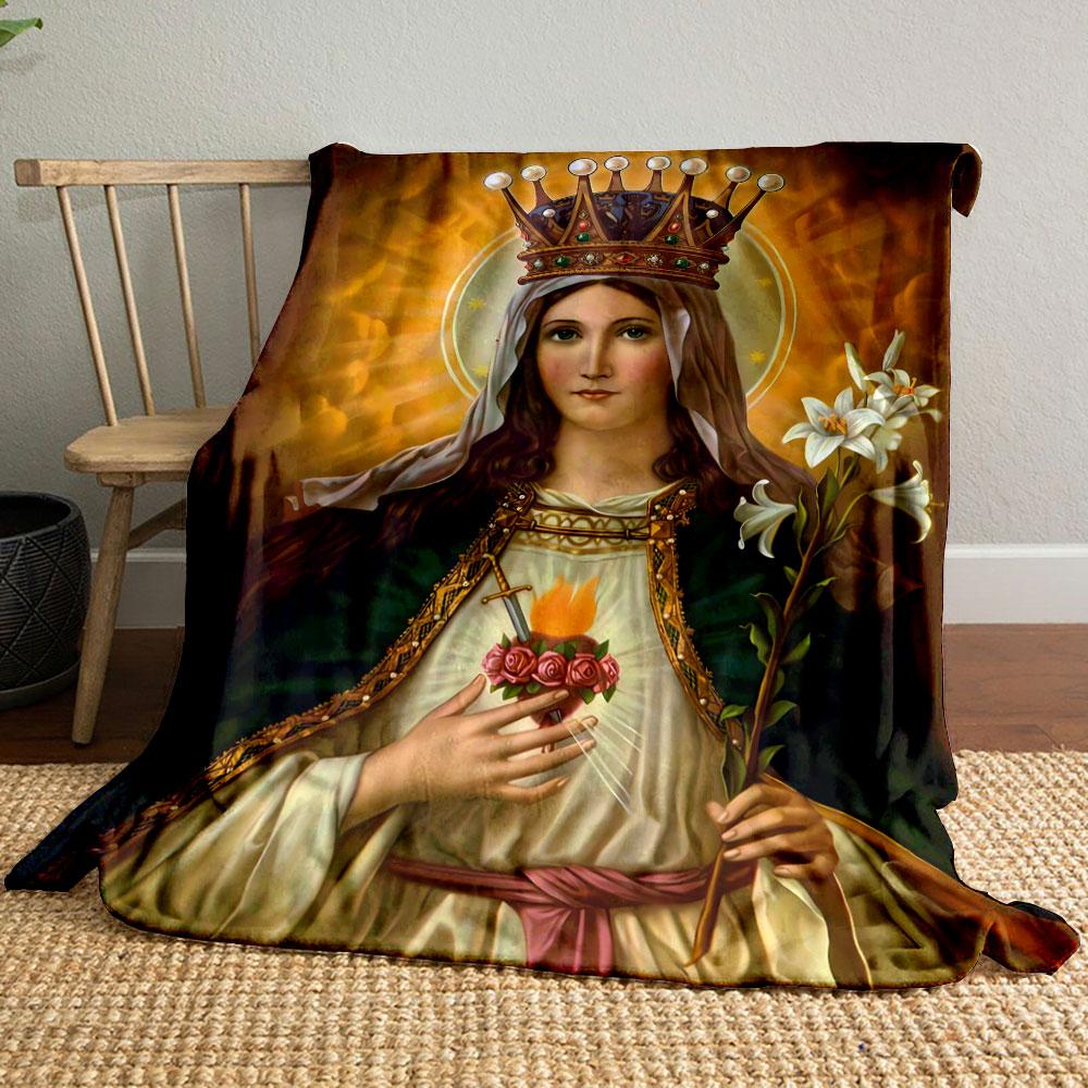 

Our Lady of Sorrows Sacred Heart Lily Crown Blanket Printed Blanket for Living Room Bed Couch lunch break Blanket for Friend s festival Gift 80cm x 120cm
