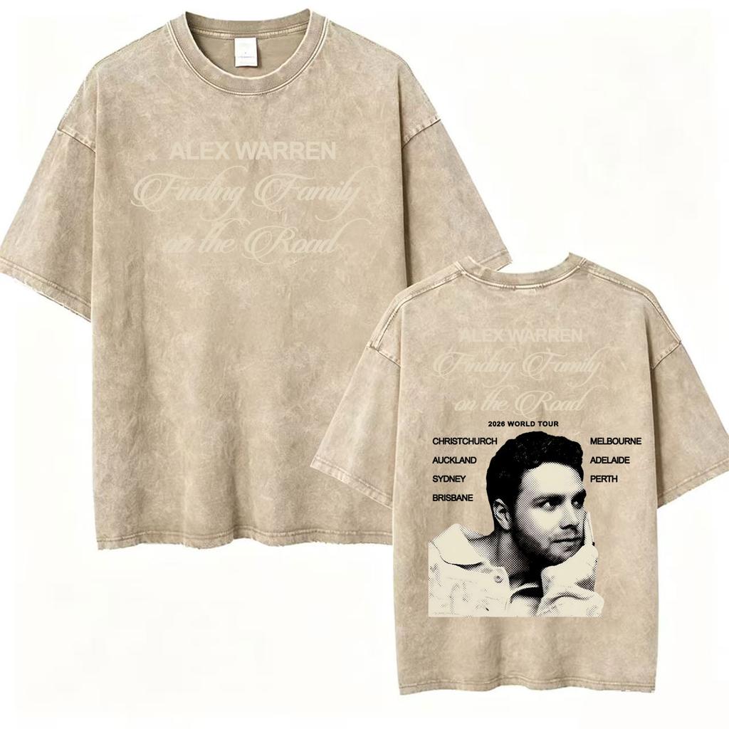 Alex Warren Moon Kunstwerk Musiktour 2026 Vintage Washed T-Shirt Herren Damen Mode Punk Hip Hop T-Shirts Sommer Oberteile Lockeres T-Shirt