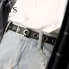 Durable Women Belt With Simple Design Thin Pants Metal Buckle Faux Leather Hollow Circle Waistband Adjustable Length Multi Holes Jeans