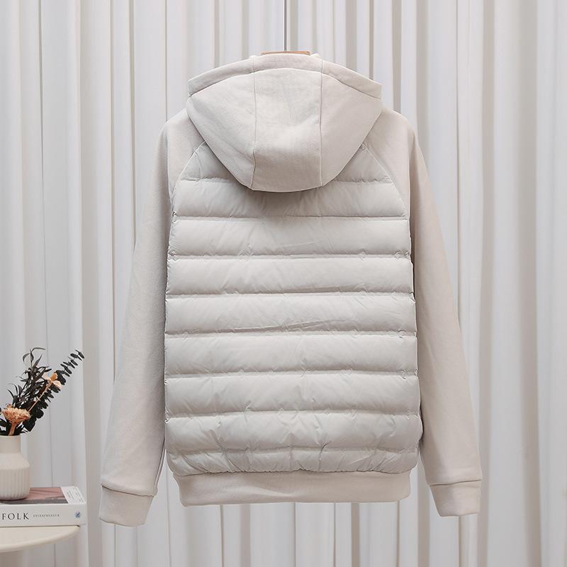 Thin down jacket women's new splicing hooded sweater autumn and winter short down jacket couple trend