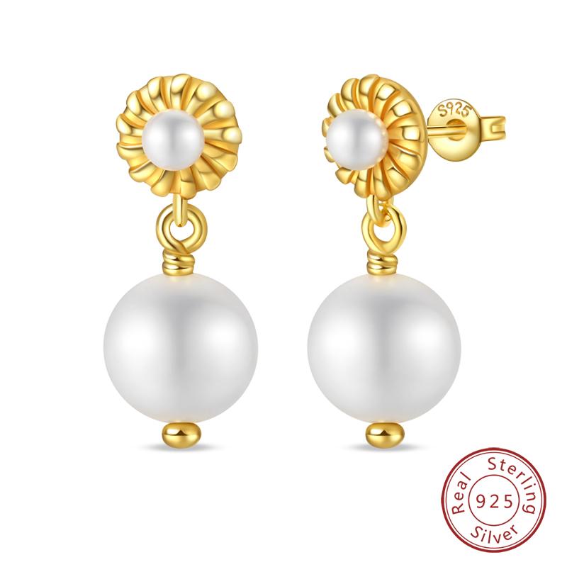 Luxus Goldene Muschel Seestern Perlen Ohrstecker 925 Silber Schmetterling Herzförmige Anhänger Perlenohrringe Für Frauen Party Schmuck