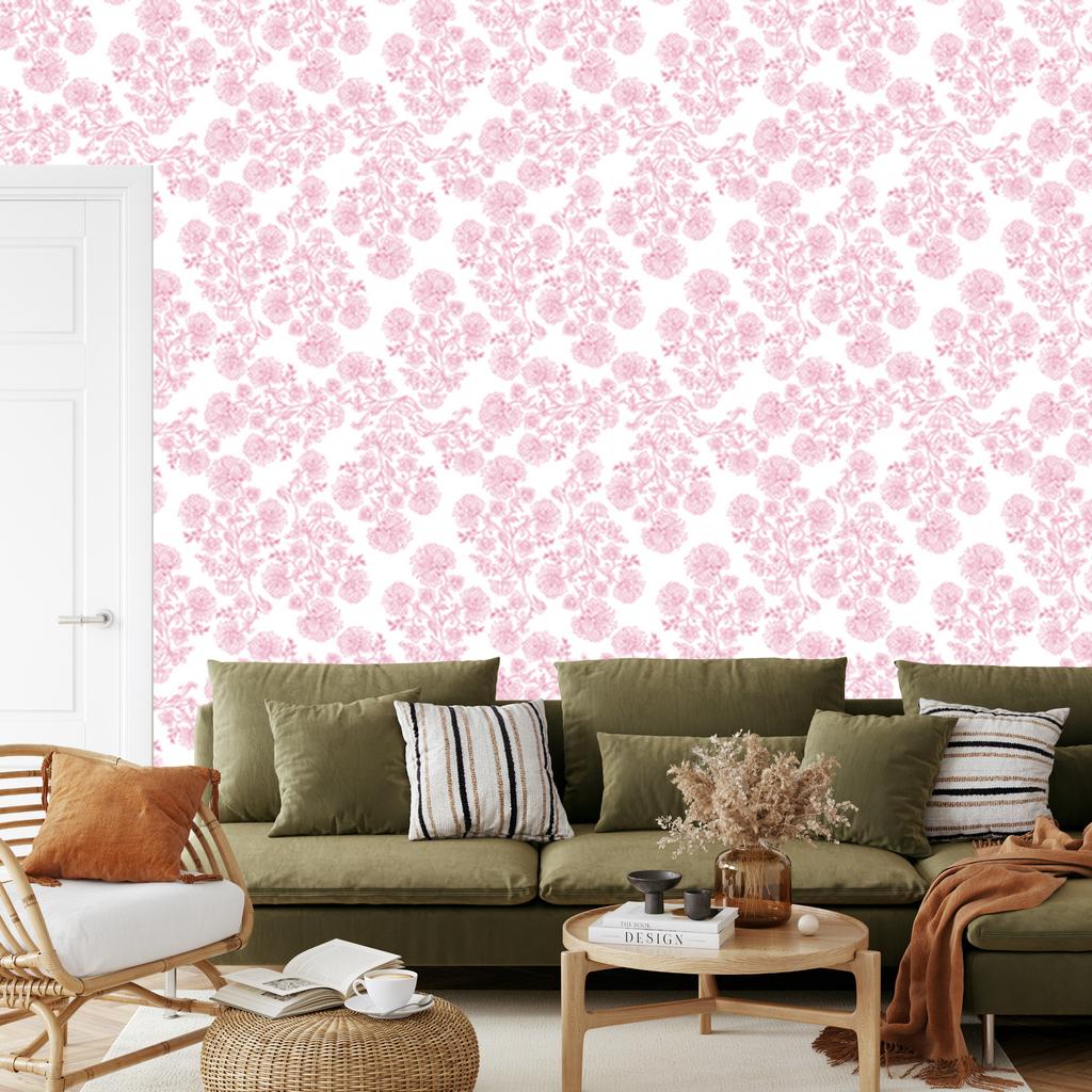 Wallpaper Flowers White and Powder Pink, Fine Detail 50x1000